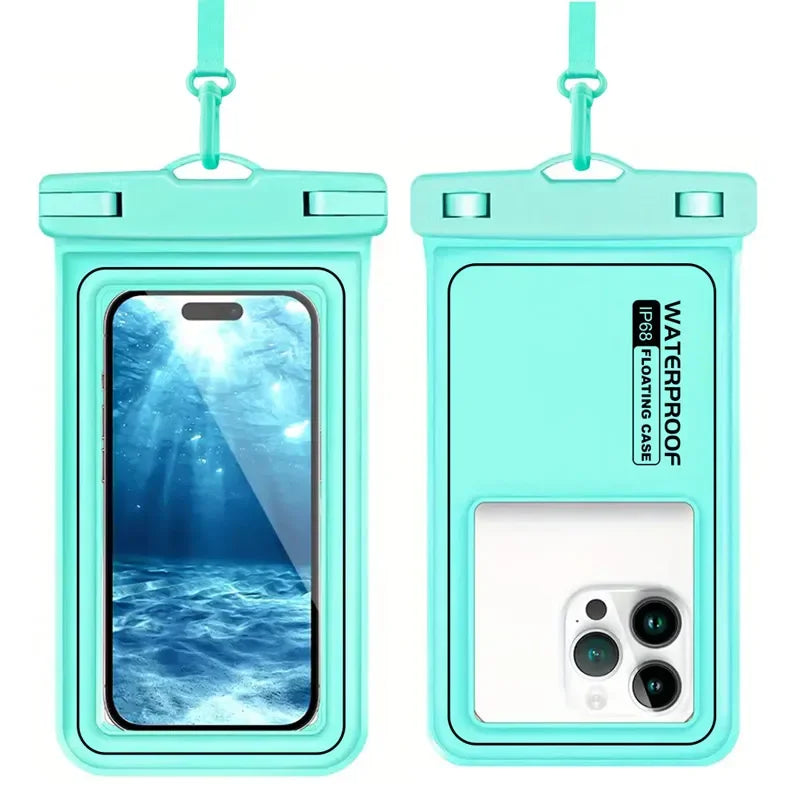 NEW Floating Airbag IP68 Waterproof Swimming Sports Bag Pouch Phone Case Touch Screen & Strap For iPhone Samsung 6.8" Mobile Phone