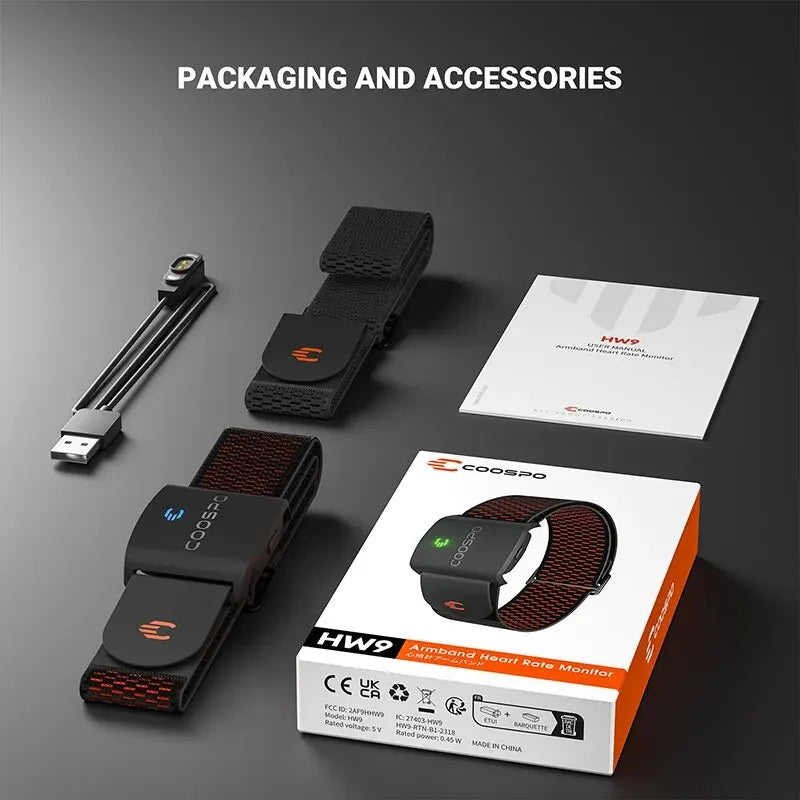 NEW HW9 Armband Heart Rate Monitor with HR Zones/Calories HRM Sensor for Fitness Cycling BLE5.0 ANT+ for Peloton, Zwift, Wahoo Sports Supplies