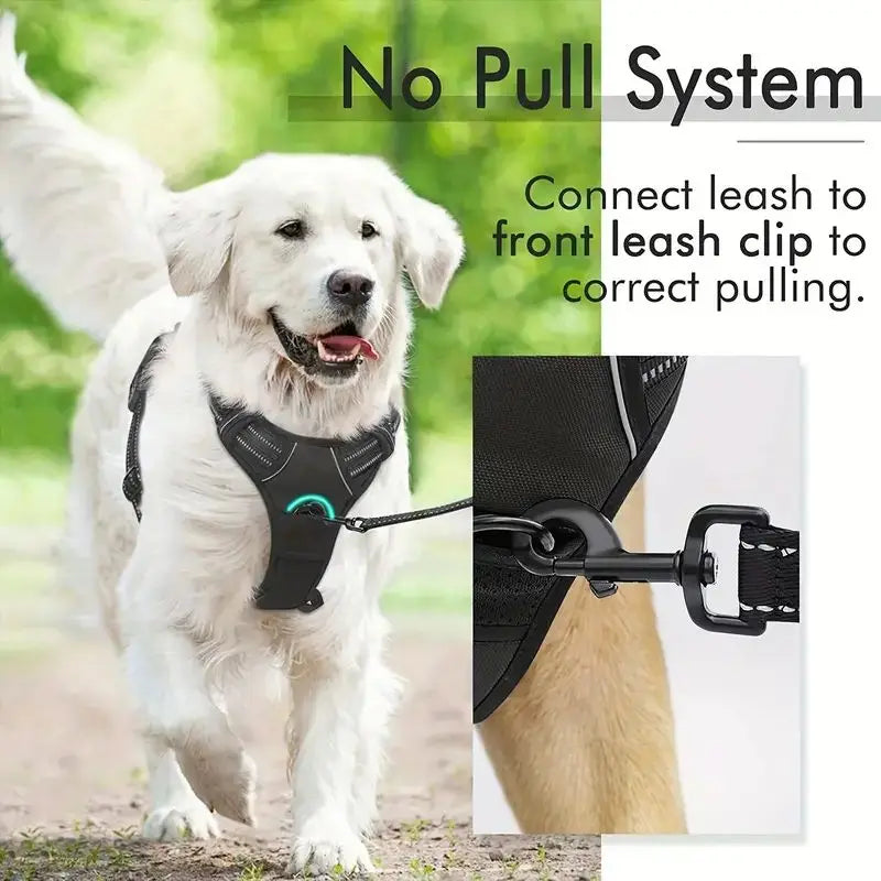 NEW 2PCS Set Service Dog Leash + Harness Front Clip Heavy Duty Reflective Easy Control Handle for Large Dog Walking Easy to Control for Small Medium