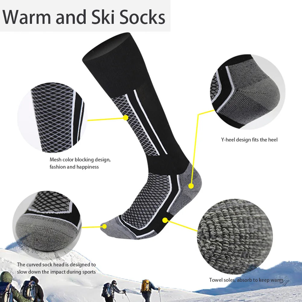 2pcs Winter Warm Thickened Ski Socks Hiking Stockings for Women Men Children Anti-cold Skiing Socks Sportswear
