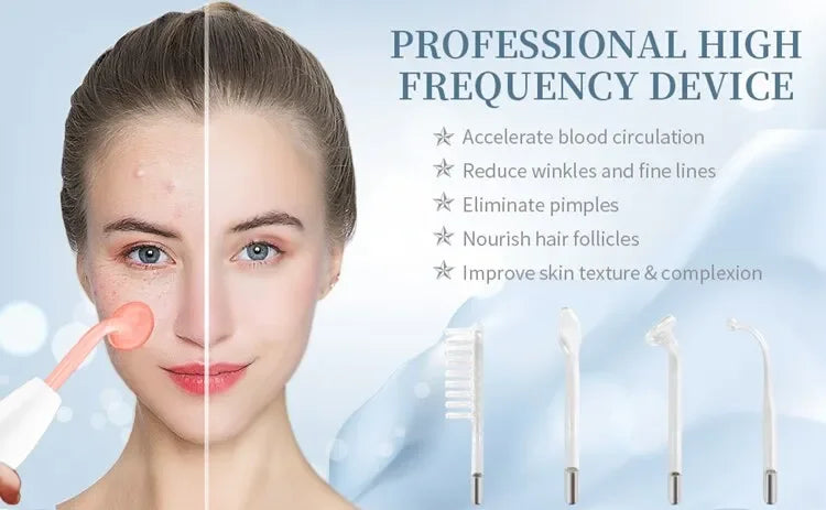 NEW 4 In 1 Set Portable Handheld High Frequency Skin Therapy Wand Machine for Acne Treatment Skin Tightening Wrinkle Reducing Women Skin Care Supplies