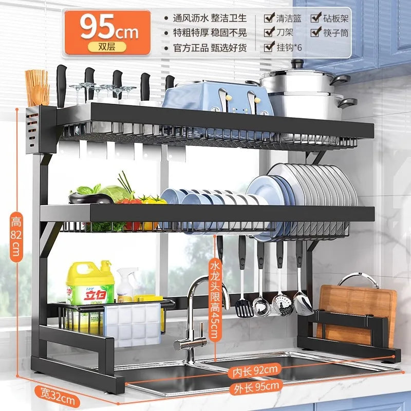 NEW Arrivals 2 Layer Kitchen Sink Dish Drying Rack Over The Sink Utensil Chopsticks Stainless Steel Storage Holder Countertop Cutting Board Holder Organizer Kitchen Accessories