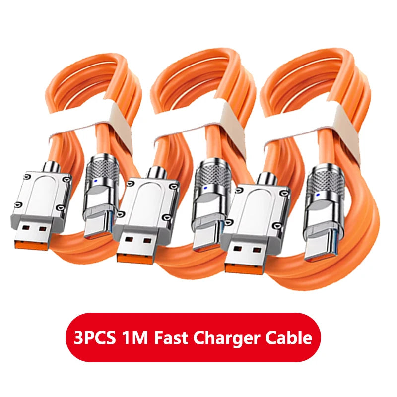 NEW Arrivals 3PCS Set 120W Super Fast Charge Type-C Liquid Silicone Cable Quick Charge USB C Lines For Xiaomi Huawei Samsung USB Phone Data Wire
