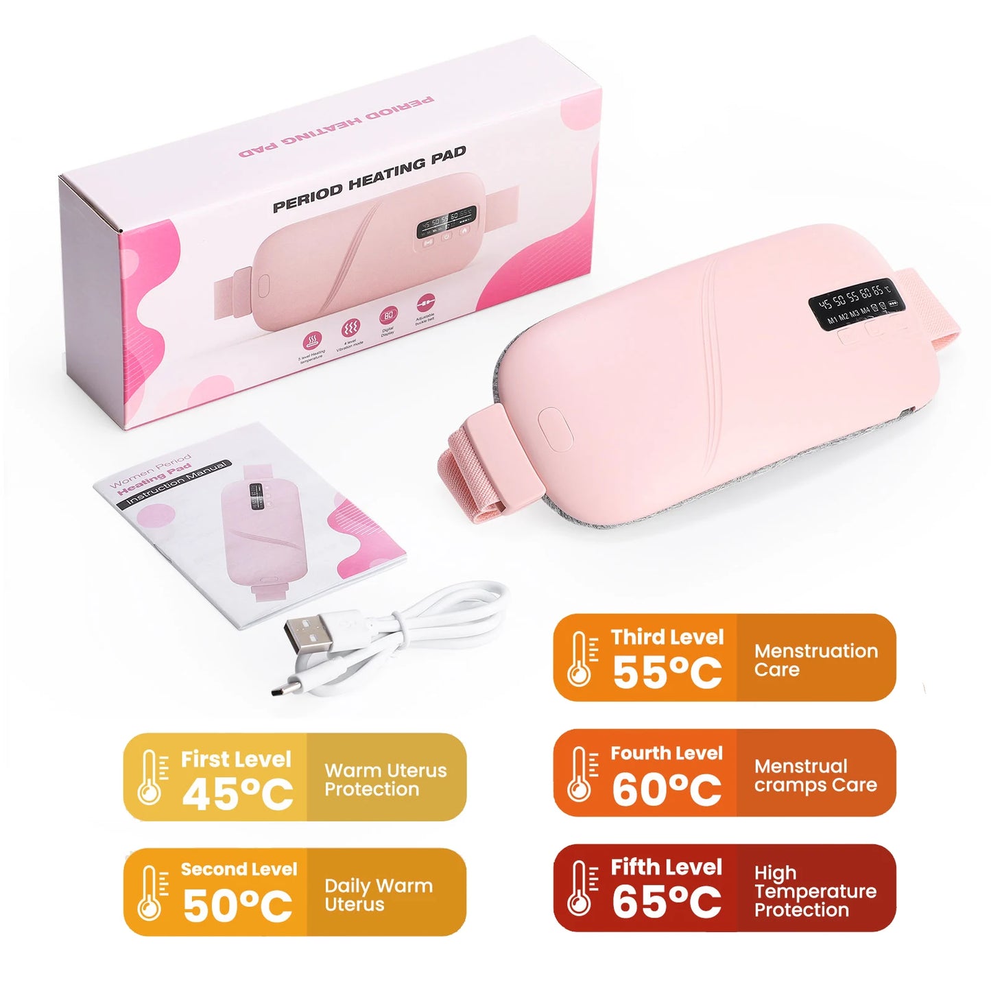 NEW Electric Heating Pad Menstrual Cramp Massager Belt Women Period Care Hot Compress Device Vibration Abdominal Ulter Warmer Belt Women Personal Care Health Care Hygiene Supplies