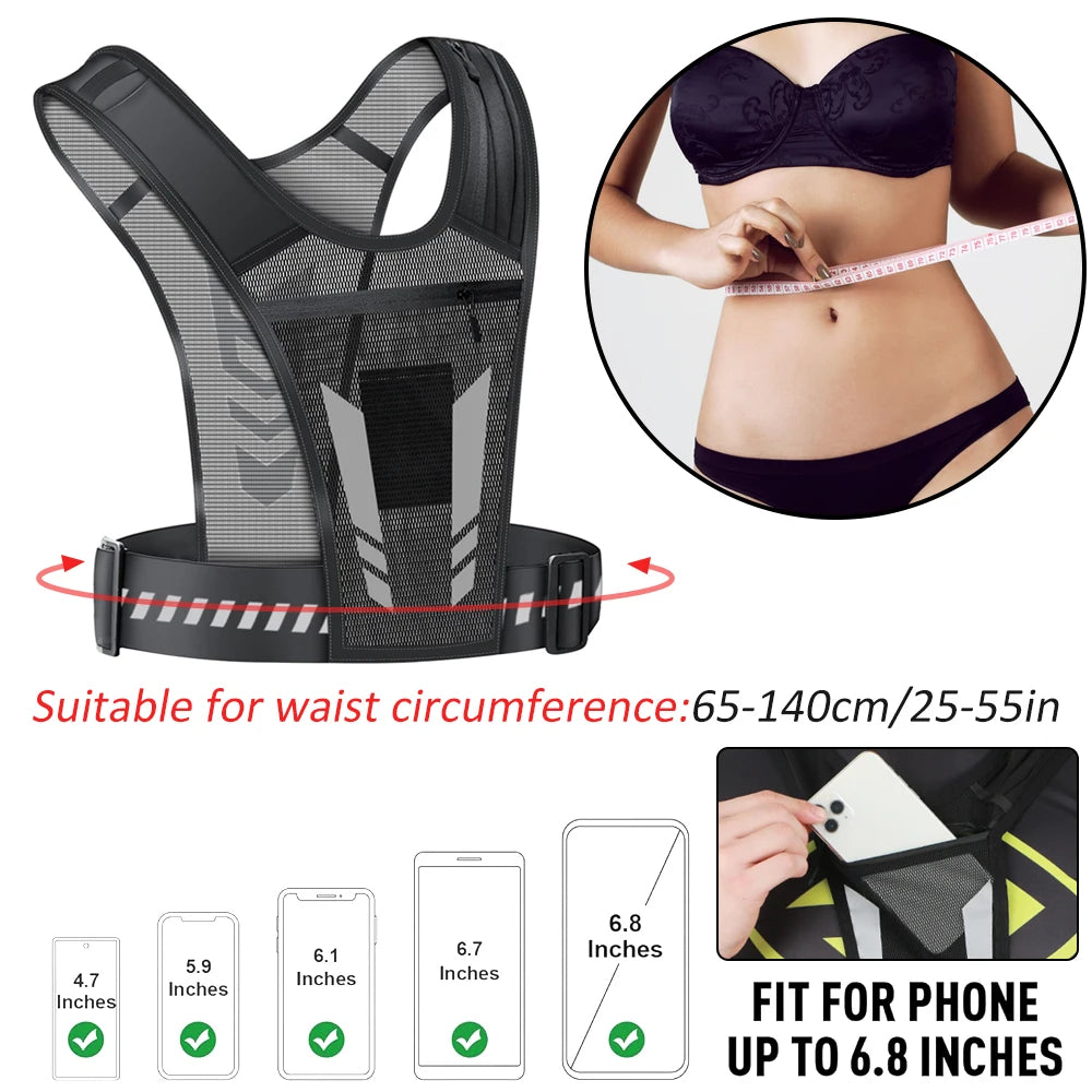 NEW Arrivals Reflective Running Vest, Backpack Mesh Breathable Hydration Pack Lightweight Elastic Women Men Large Capacity for Outdoor Bicycle Running Night Walking Sports Backpack
