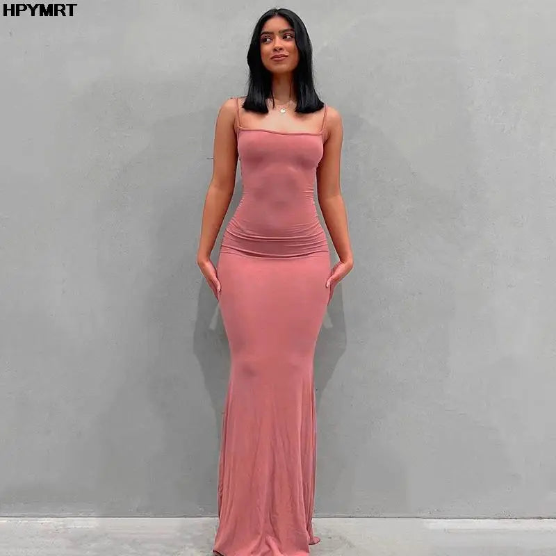NEW Arrivals 8 Colors Satin Slip Sleeveless Backless Slim Sexy Maxi Dress Spring Women Party Y2K Concise Bodycon Elegant Dresses Female Clothing Summer Evening Beach Party Dress