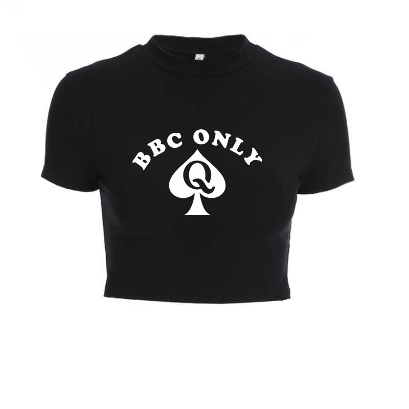 NEW Arrivals Queen of Spade BBC ONLY Summer Women Black Short T-Shirts Ladies Sexy Crop Tops Short Sleeve Bandage Tee Tops Female Shirts