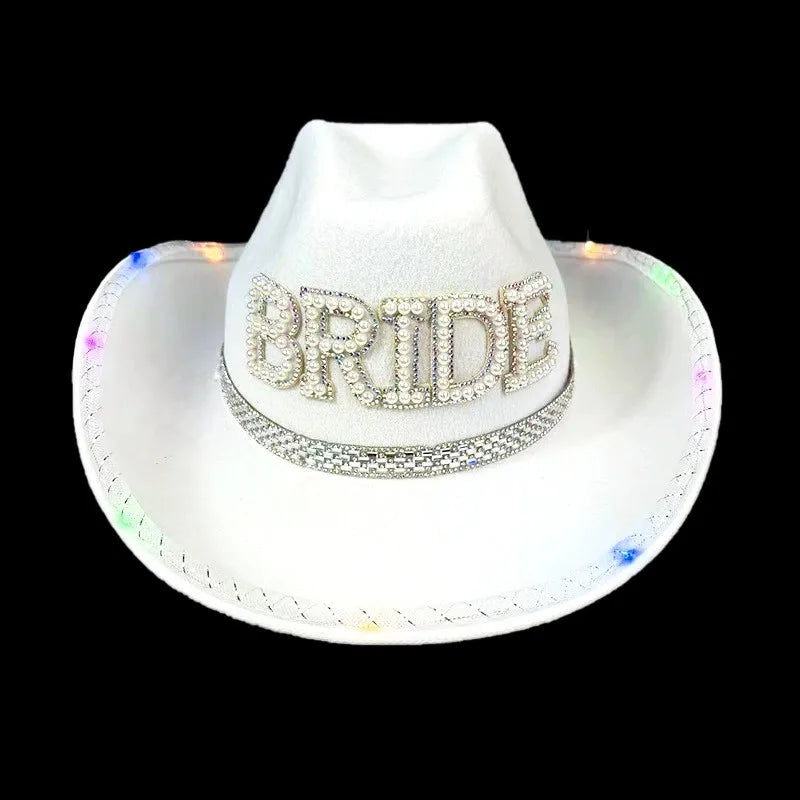 NEW Arrivals Bride Cowboy Veil Hat Country Western Barn Space Disco Wedding Cowgirl Bach Bachelorette Hen Party Bridal Shower Decoration Gift