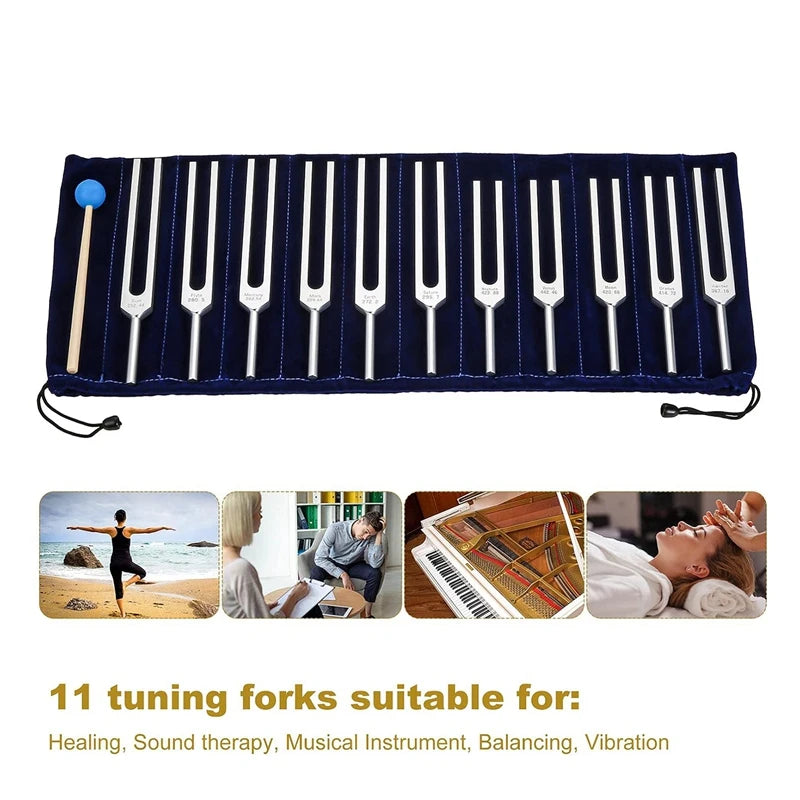 NEW Arrivals 11PCS Set ABME Japanese Tuning Fork Set, For Healing, Sound Therapy, Yoga Meditation With Silicone Hammer Cleaning Cloth And Bag Anti-Stress Depression Reliever Health Care Supplies