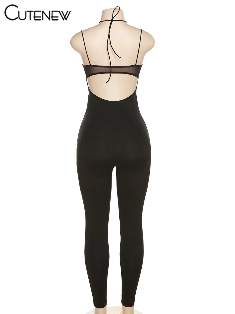 NEW BRAND UK Size Women's Solid Mesh Casual Sexy Jumpsuit Spaghetti Strap Body-Shaping Romper Overall Female One-piece Pants Fashion Streetwear Evening Beach Party Night Clubwear