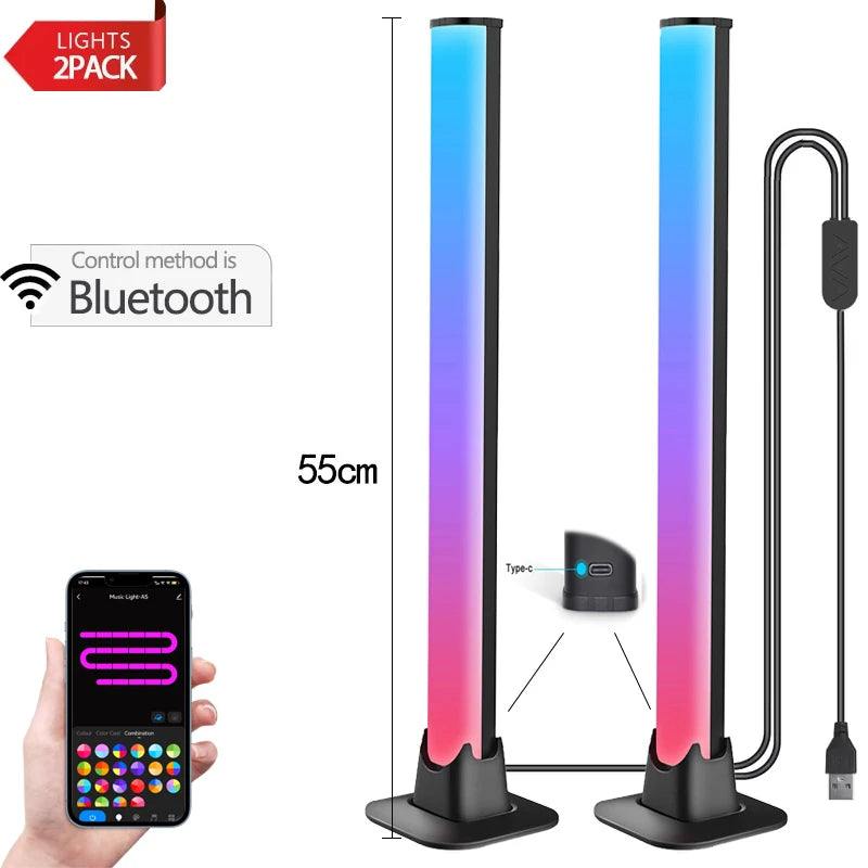 NEW Arrivals 30/55cm RGB Backlight Bar Desktop Atmosphere Light LED Music Rhythm Sensing Decoration Lamp Gaming Bedroom Festival Night Light
