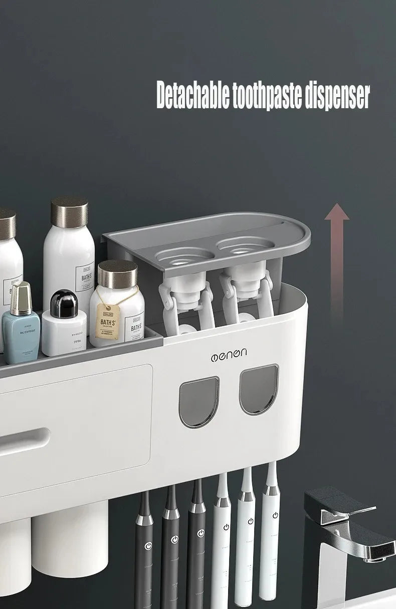 NEW 1Pcs Pink/Black/Gray Color Wash Set Automatic Toothpaste Squeezer Cups Gargle Cup Punch-Free Toothbrush Cup Holder Storage Rack Bathroom Products Home Accessories