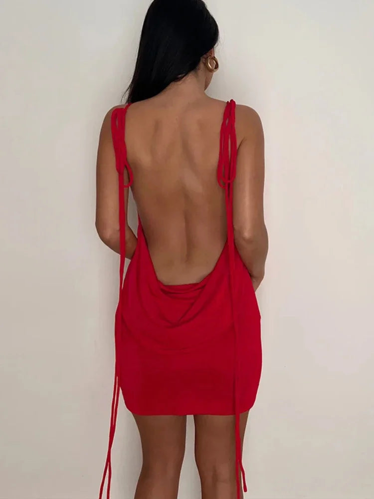 NEW Arrivals Red/Apricot Color Sexy Back Deep Open Backless Slim Velvet Spring Dress Women Long Spaghetti Shoulder Strap Skinny Summer Mini Dress Elegant Evening Beach Party Night Club Dress