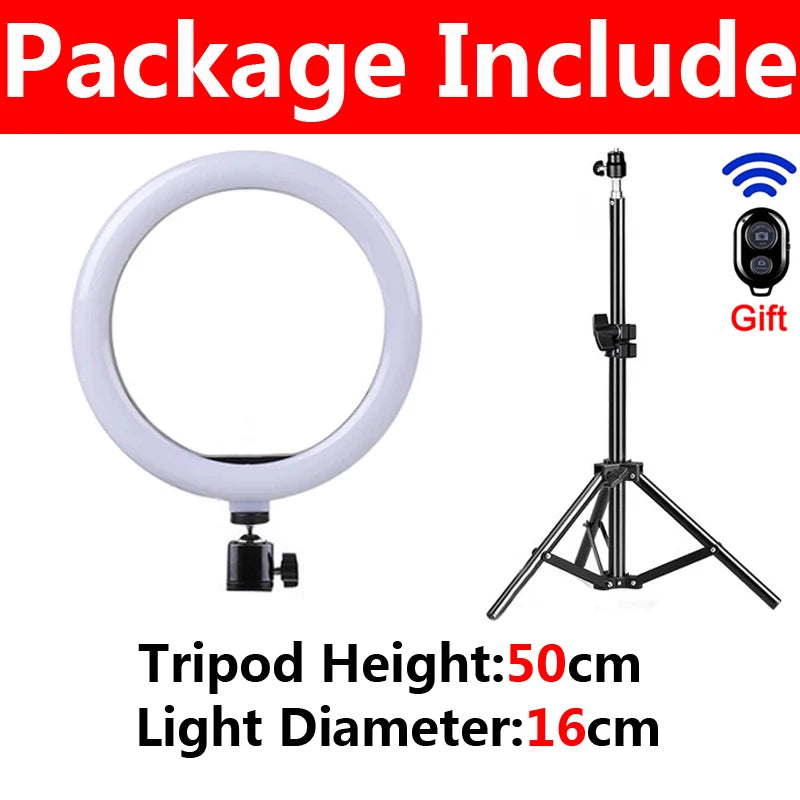 Home Studio Social Media Live Streaming Tools 16/26/33cm LED Selfie Light Photography Lights With Tripod Bluetooth Remote Control Dimmable Ring Light For Video Live Fill Lamp