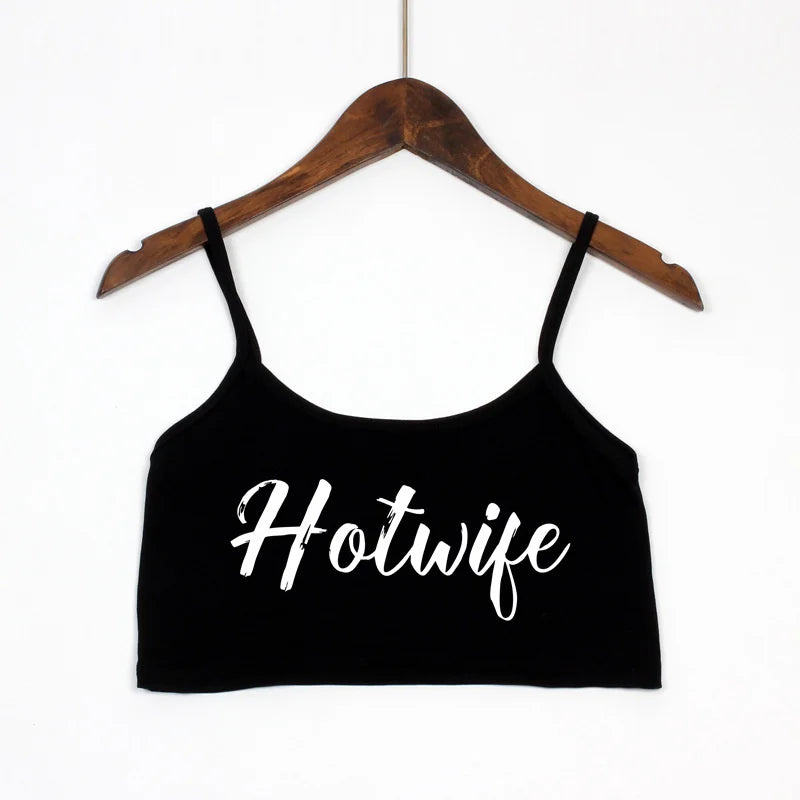 NEW Arrivals 4 Colors Women's Sexy Elastic Cotton Sleeveless Short *HOT WIFE* Sexy Crop Top New Fashion Summer Beach Bar Tank Top Women Streetwear Clothes