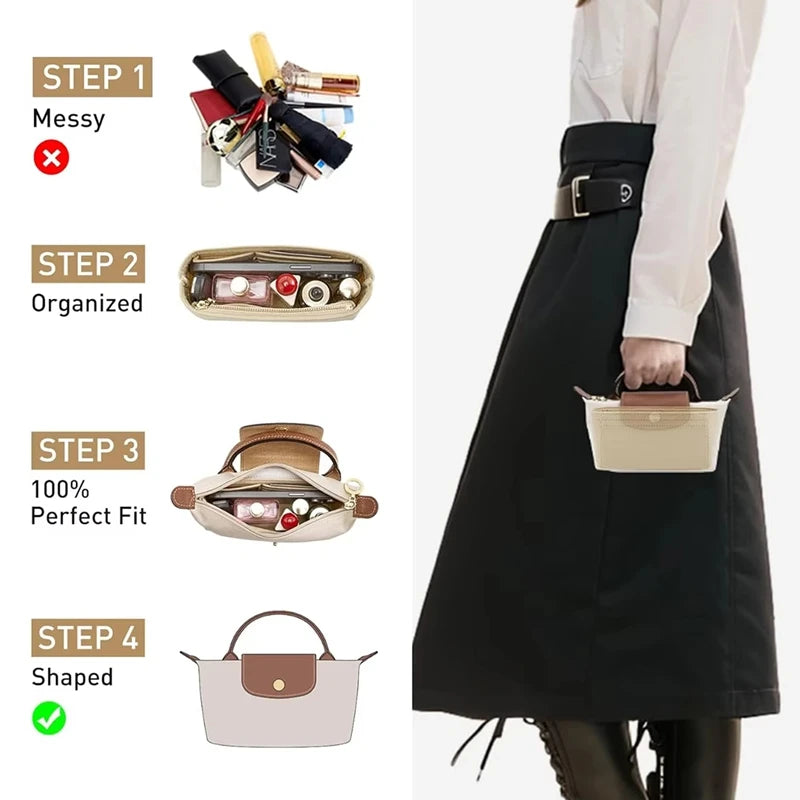 NEW Bag Organizer for Longchamp Small Tote Bag Timid Bags Storage & Finishing Inner Liner Handbags Insert Organizer Fit Mini Size Ladies Cosmetic Accessories