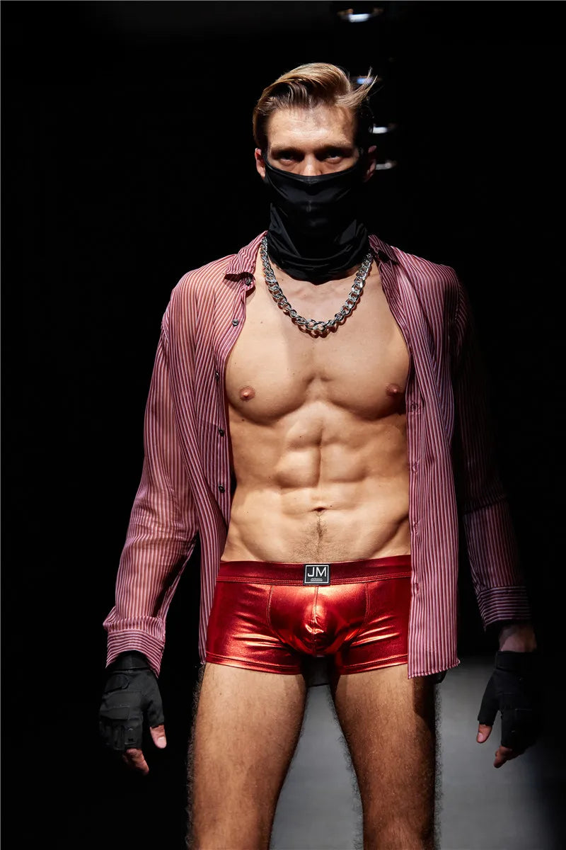 Mens Underwear Boxers Brief Sexy Male Underwear PU Leather Underpants Man Swim Trunk Men Underwear Boxer Shorts
