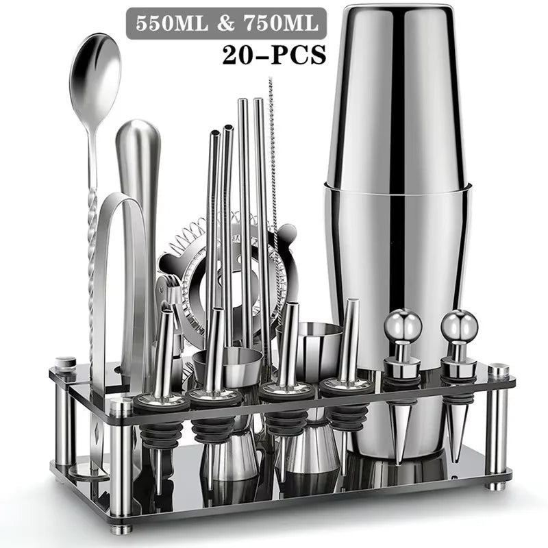 NEW Arrivals 25PCS Set 500/750ML Boston Cocktail Shaker Set Bartender Kit for Hotels Restaurant Pubs Home Bar Drink Wine Martini Mixer Cocktail Shaker Bartender Waitress Tools