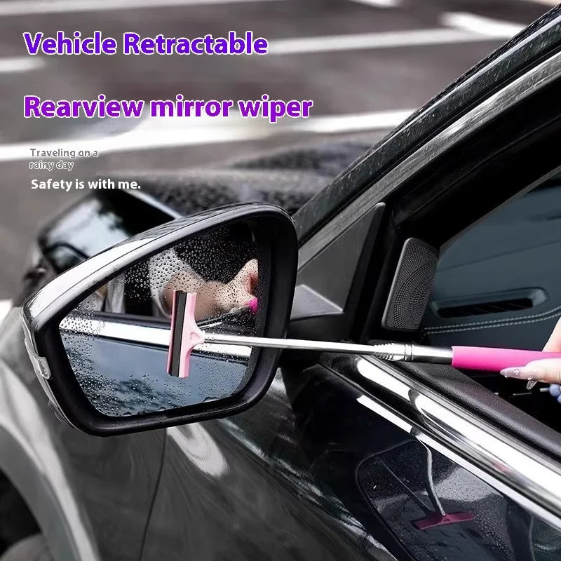 NEW Arrivals 2PCS Set Car Rearview Mirror Wiper Cleaning Tool Auto Glass Mist Cleaner Car Accessories Handle Telescopic Window Cleaning Brush Car Cleaning Supplies