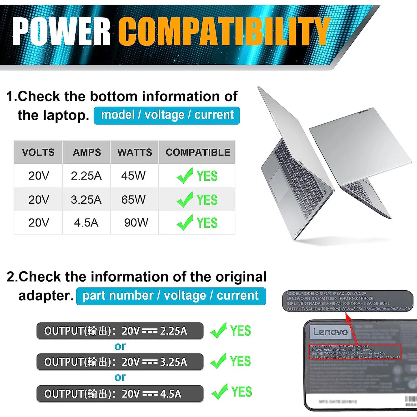 AC Adapter 90W 20V 4.5A Laptop Charger for Lenovo ThinkPad X1 Carbon T440 E431 G410 45N0237 45N0236 45N0239 344428U Power Cord