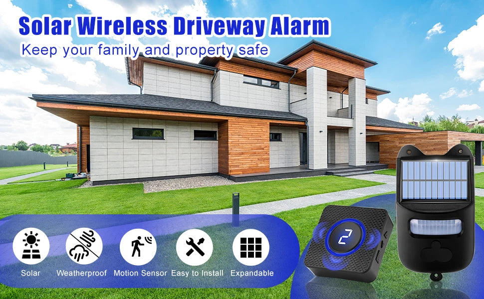 NEW Arrivals Solar Powered Wireless Driveway Pathway Alarm 600 ft Long Range Motion Sensor Alarm Driveway Alerts of Vehicles & People Entering Home Outdoor Supplies