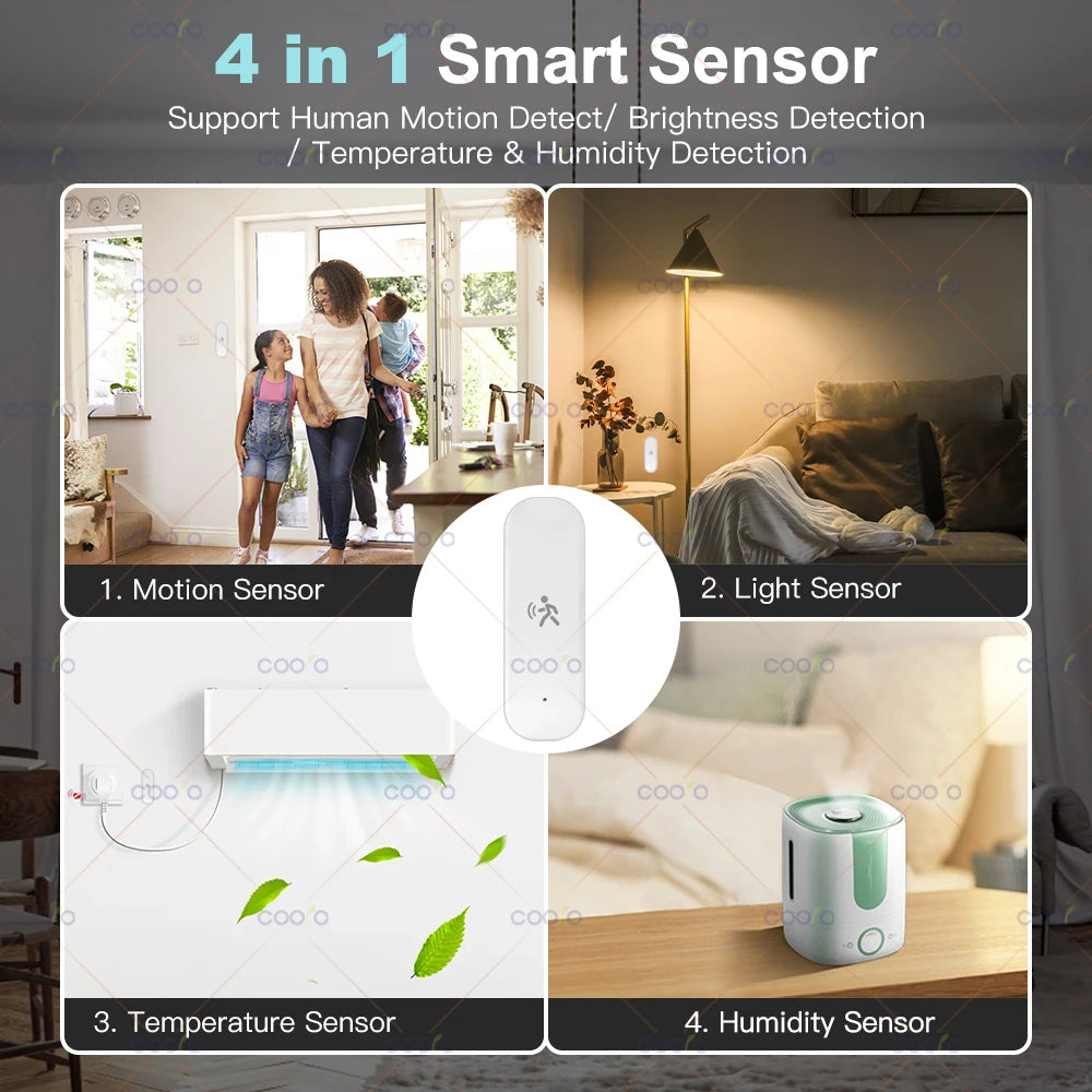 NEW TUYA App 10G 4 in 1 Set Human Motion Sensor Zigbee MmWave Radar Detector with Luminance Temperature Humidity Sensor Replace PIR Sensor Home Office Security Supplies