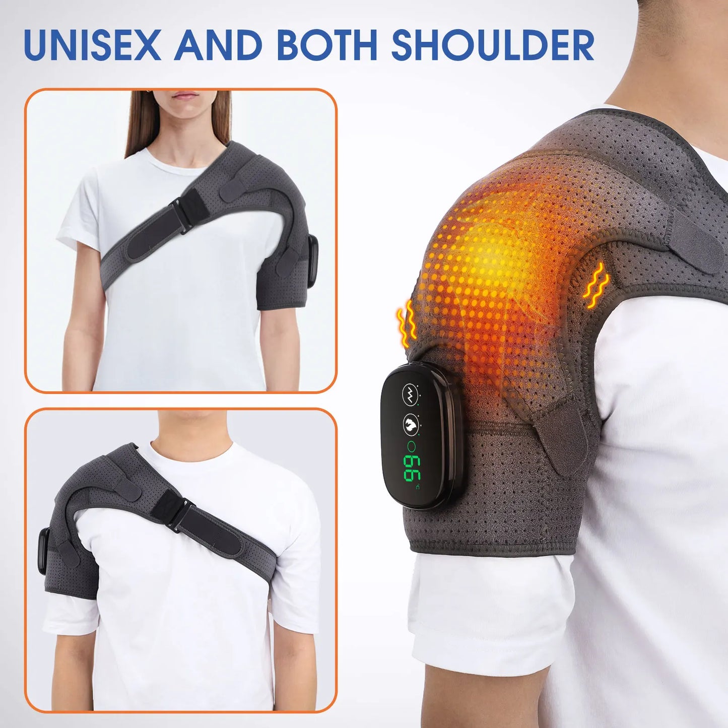 NEW Arrivals Black/Gray Color Electric Heating Shoulder- Knee Massage Brace Belt Thermal Vibrator Shoulder Temperature Massage Support Pad Sports Pain Relief Instrument Health Care Supplies
