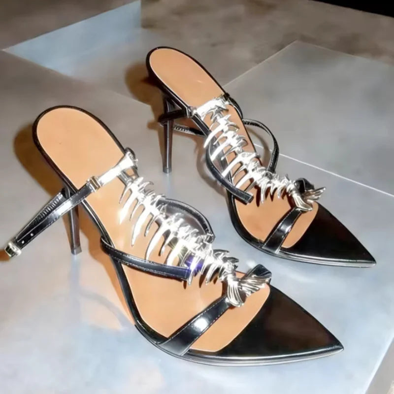 Just Arrived 4 Colors New Fishbone Rhinestones Luxury Sandals For Women Dance Evening Party Pointed Toe Stiletto Nightclub Wedding Banquet T-Strap Modern Sandals
