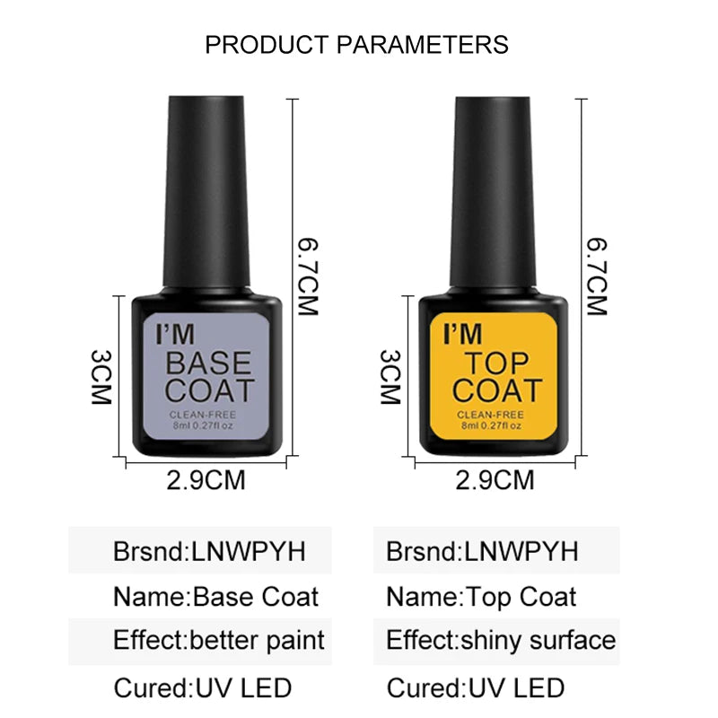 NEW Arrivals 4 PCS Set Top Coat And Base Coat Clear Gel Nail Polish Kit Semi Permanent Nail Art Manicure Soak Off LED UV Gel Varnishes Set Manicure Pedicure Accessories Nail Care Tools Cosmetics Supplies