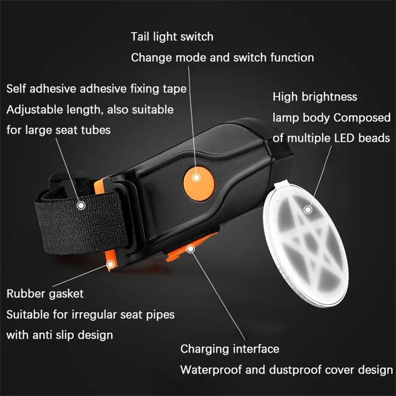 NEW Arrivals Wine Glass/Bone/ Steering 3 Styles Multi Lighting Modes Bicycle Tail Light Cycling Lamp USB Rechargeable Led Flash Tail Rear Lights MTB Seat Post Bike Accessories Sports Supplies
