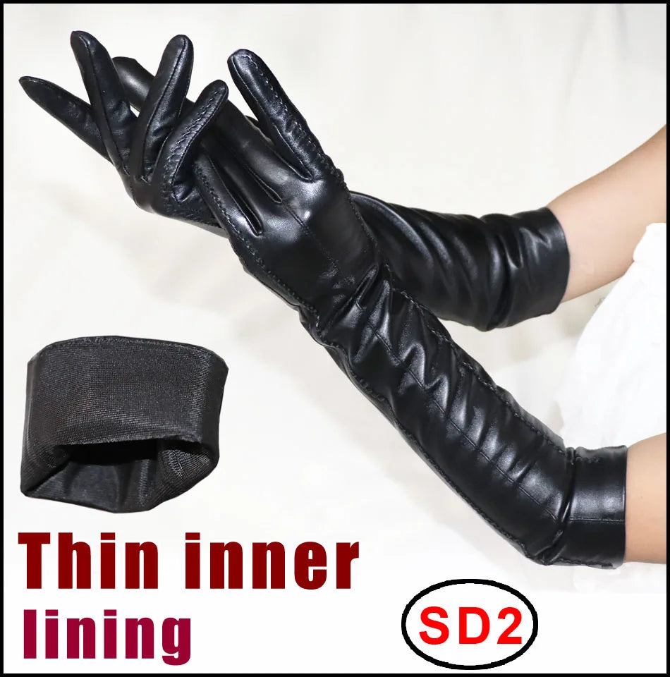NEW Arrivals Genuine Real Leather Gloves 100% Sheepskin Long Gloves Women's Winter Warm Fleece Lining Over Elbow Arm Sleeves Color Ladies Fashion Apparel Accessories