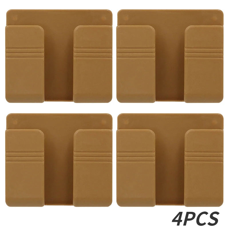 NEW 4PCS Set White/Brown Color Multifunction Punch Free Wall Mounted Storage Box Organizer TV Remote Control Mounted Mobile Phone Plug Charging Holder Bathroom Home