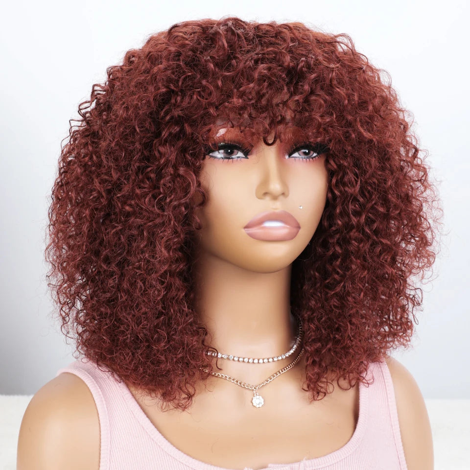 NEW Original Brazilian Sleek T1b/30 Afro Kinky Curly Human Hair Bob Wigs Brazilian Highlight P4/27 Remy Hair With Bang 250% Density Brown 6# Human Natural Hair
