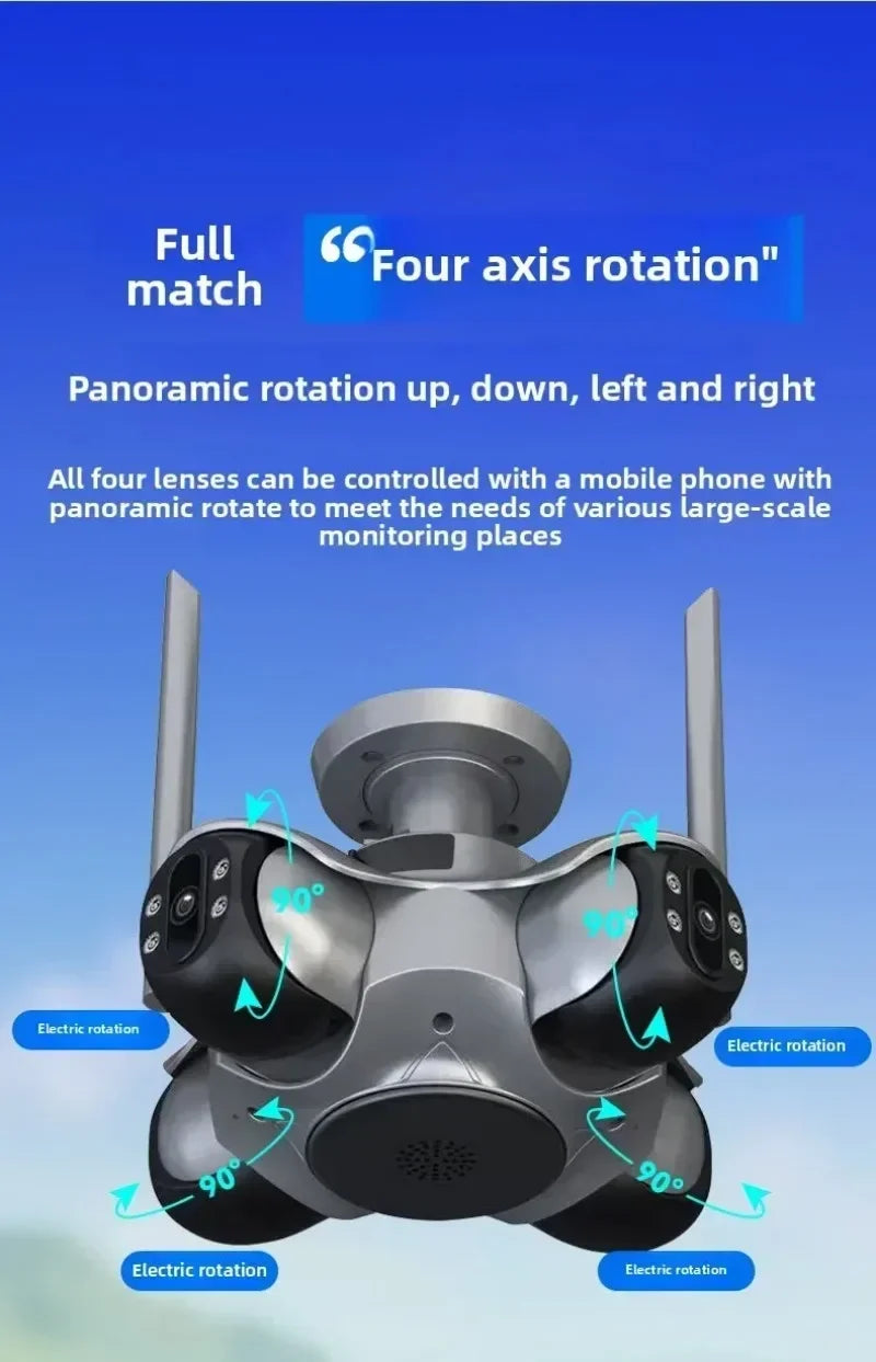 NEW 20MP Surveillance Camera 10K With Four Screens Four Pan Tilt zoom, 360° Panoramic View Home Outdoor Office Factory Wireless Wi-Fi 128GB Network Camera Home Security Supplies