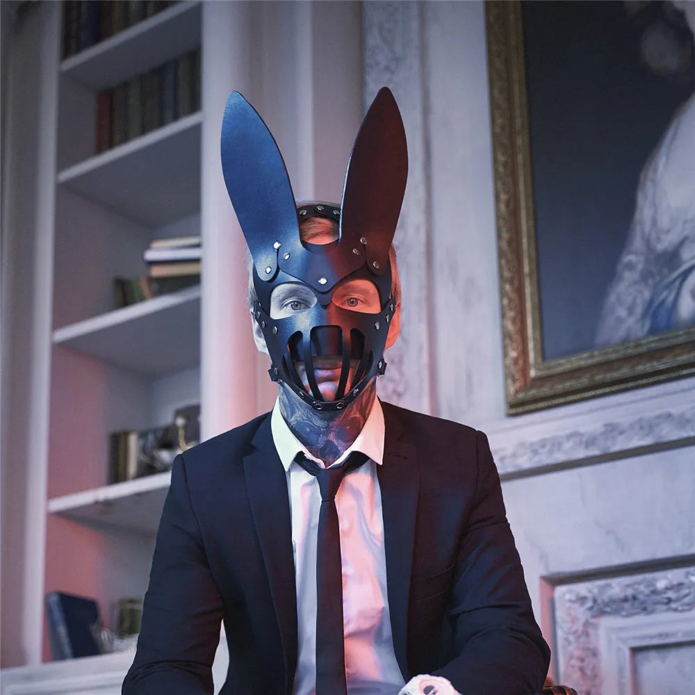Gothic Punk Pu Leather Mask Cosplay Eyes Cosplay Face Rabbit BDSM Funny Nightclub Halloween Mask Carnival Party Game Cosplay
