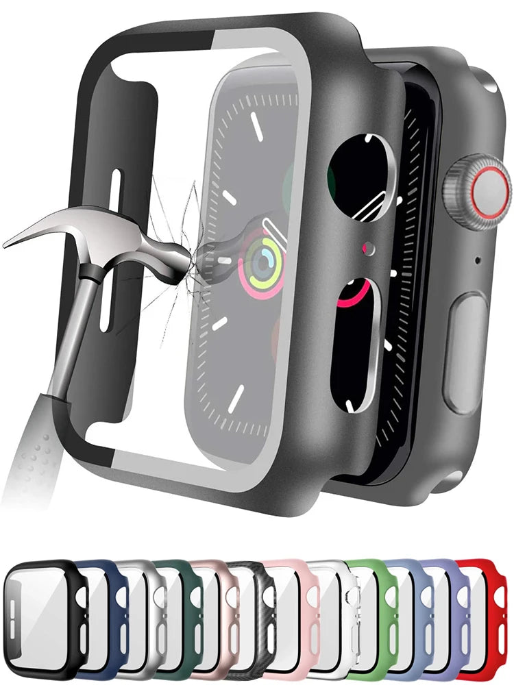 NEW Tempered Glass+Cover For Apple Watch Accessories 45mm 41mm 44mm 40mm 42mm Screen Protector Apple Watch Case Series 9 4 5 6 SE 7 8 Watches Accessories Electronics Supplies