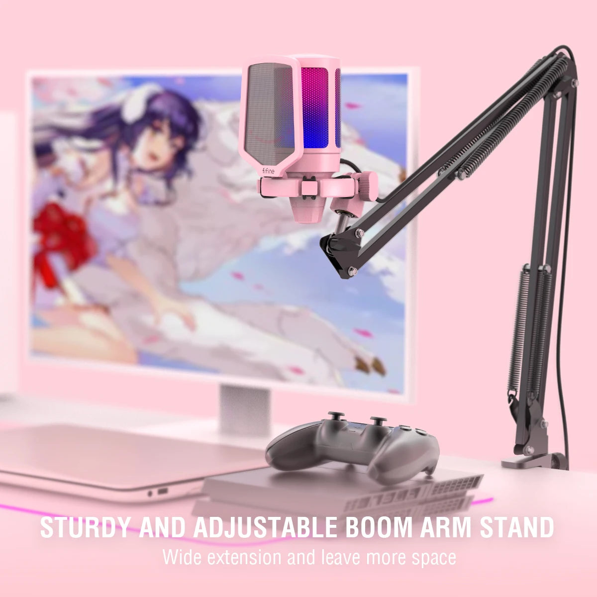RGB USB Gaming Microphone Kit for PC,PS4/5 Condenser Cardioid Mic Set with Mute Button/RGB /Arm Stand,for Streaming Video-A6T