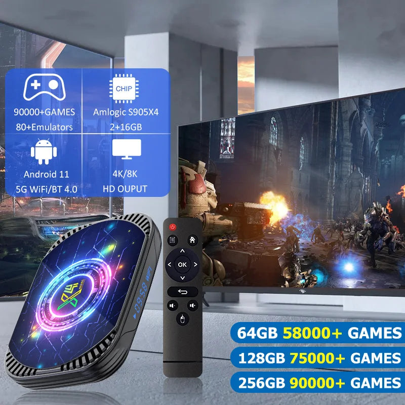 X4 Mini Classic Retro Super Console S905X4 Android Bluetooth 11 EE4.6 System with 58-000 75.000 90000+ Game 80+Emulators 4K/8K HD TV Box Computer Gaming Console Set Electronics Supplies