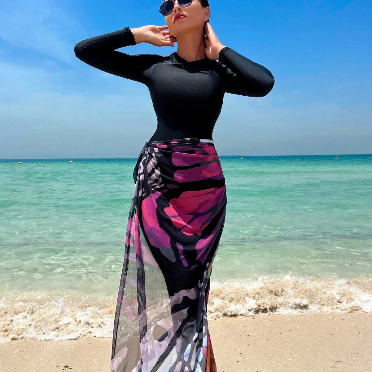 New Arrivals Burkini femmes Muslim Ladies Beach Swimwear Long Sleeve Long Belt Gauze Swimsuits Middle East Conservative Long Muslim Women Swimwear