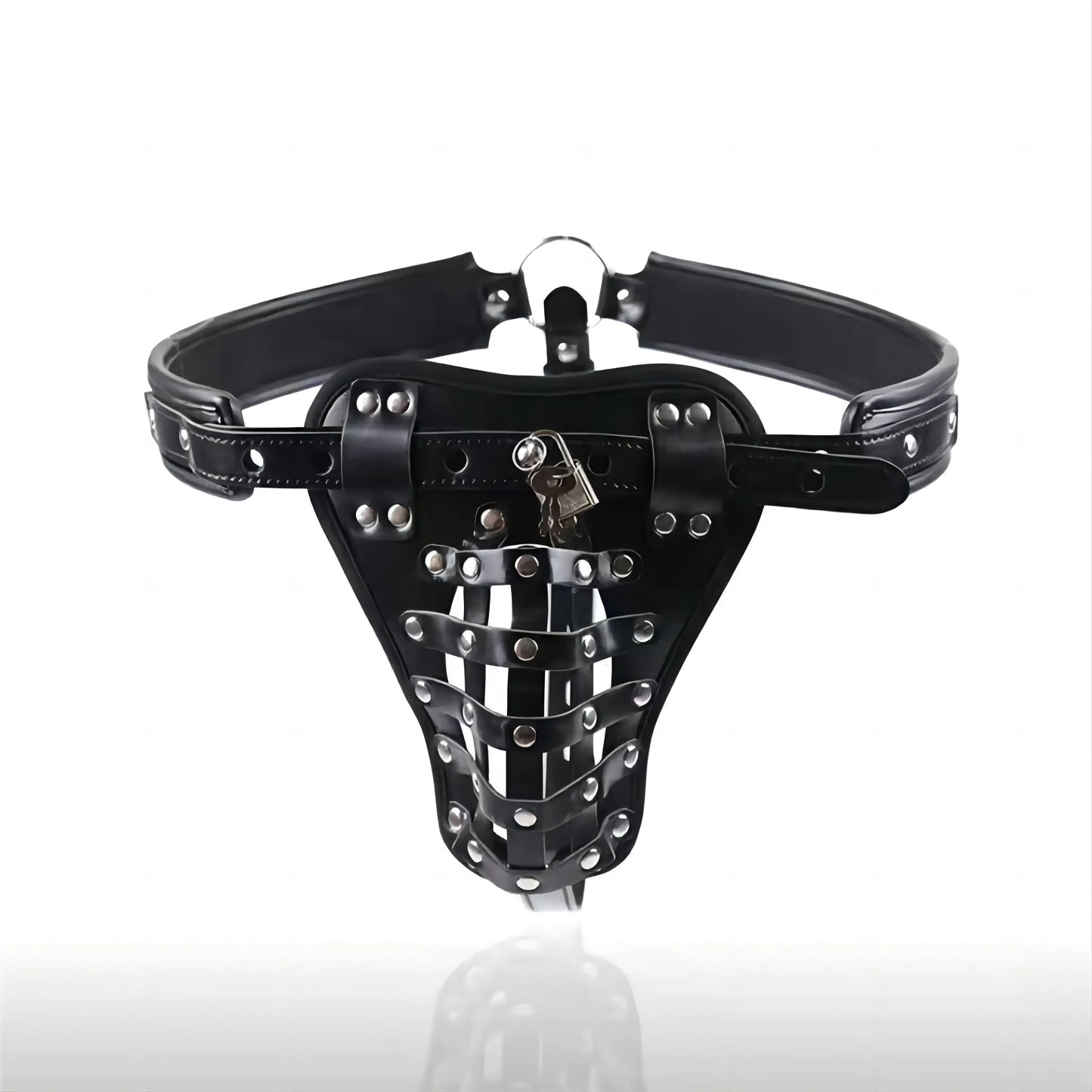 Adult BDSM PU Leather Male Chastity Cage Belt Device Pants Underwear Lock Penis Rings Bondage Erotic Sex Toys for Men Adults Games