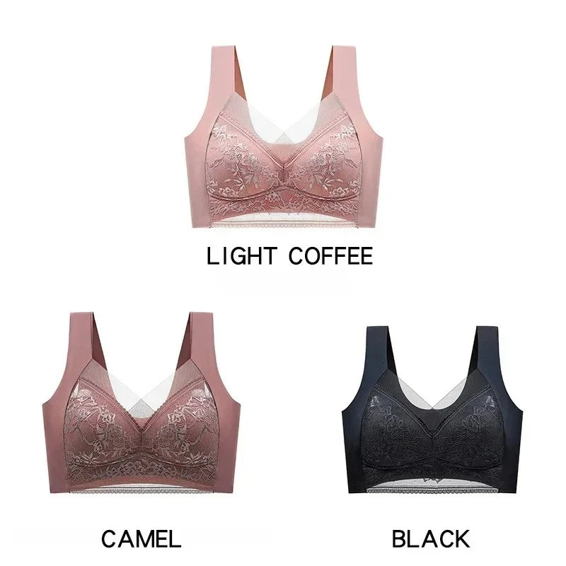 NEW Arrivals 3PCS Set 6 Colors/Patterns L-6XL(115KG) Women's Push Up Bralette Wireless Bras - 5cm Natural Lift, Seamless Lace Plus Size No Underwire Comfort