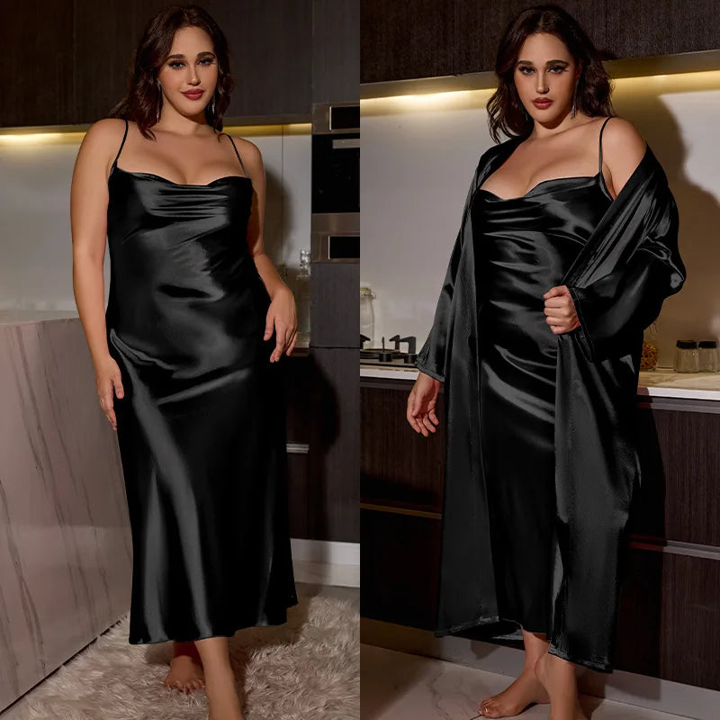 NEW XL-5XL Plus Size 5Colors Sexy Wedding Chubby Women Long Robe Dress Kimono Bathrobe Gown Sleepwear Casual Home Wear Loungewear Pink Satin Honeymoon Nightgown Lingerie