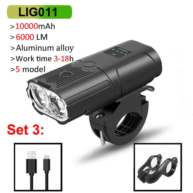 Smart Bicycle Light Front 10000mAh Bike Light 6000Lumen Waterproof USB Charging MTB Road Cycling Lamp Bike Accessories