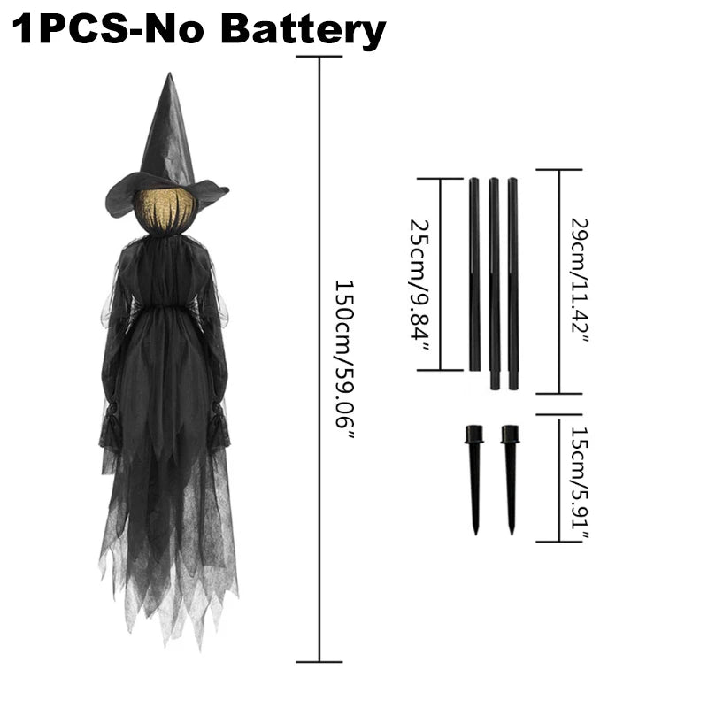 4/3/2/1PCS Halloween Light Up Witches Outdoor Large Party Decor Glowing Witch Head Scary Ghost Decor Holding Hands Horror Prop
