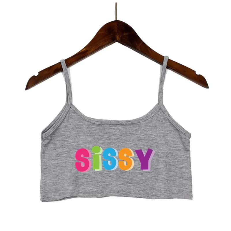 NEW Arrivals Women's Sexy Elastic Cotton Camisole Sleeveless Short SISSY Colorful Crop Top New Fashion Women's Summer Tank Top Beach Bar Tops