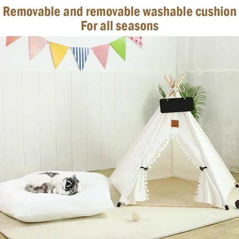 NEW Arrivals 14 Patterns Cats Dogs Korean Tent House with Double-Sided Thick Cushion for Puppy Pets Up to 33Lbs, Portable Cat Tent with Non-Slip Feet and Blackboard, Washable Pets Furniture Supplies