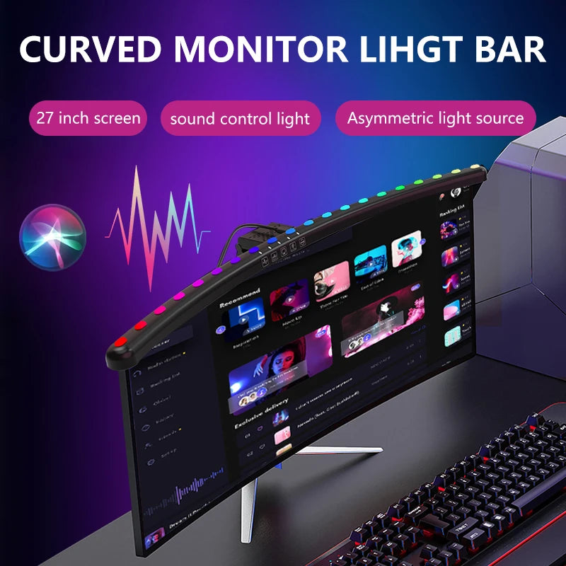 NEW 60cm RGB LED Computer Monitor Curved/Straight Light Bar Music Rhythm Eyes Protection Screen Hanging Light Dimming Atmosphere Night Lamp For Game/Study/Work Home Office Work