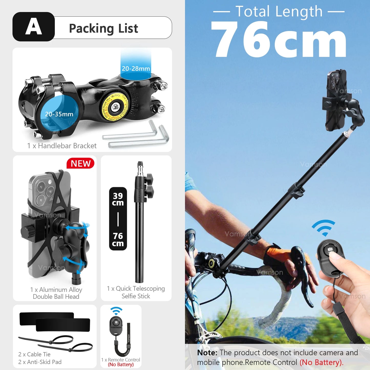 NEW Arrivals Front Rear Mobile Phone Riding Bike Telescopic Monopod Bicycle Selfie Stick for Insta360 iPhone Huawei Xiaomi Samsung Accessories