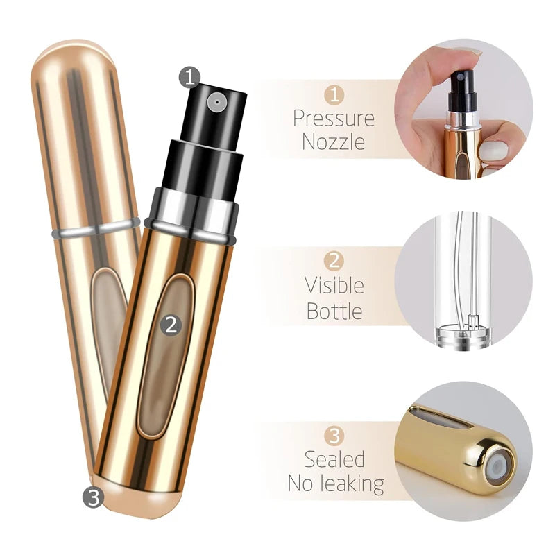 NEW 4Pcs 5ml Perfume Atomizer Portable Liquid Container for Cosmetics Traveling Mini Aluminum Spray Empty Refillable Bottle