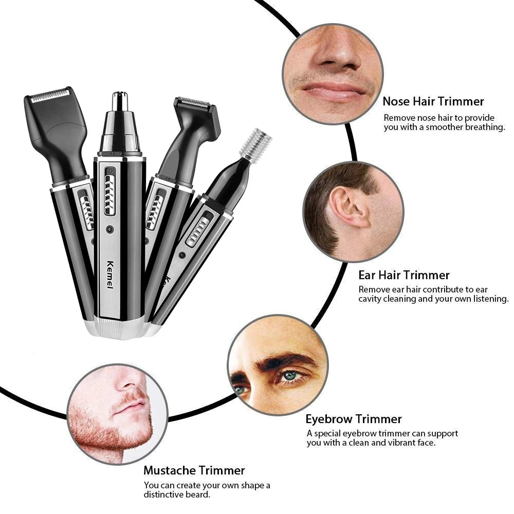 NEW Arrivals HOT SALE 4PCS Set Rechargeable Nose Trimmer Beard Trimmer for Men Ear Eyebrow Nose Hair Trimmer for Nose and Ear Hair Removal Clean Machine Men Grooming Supplies